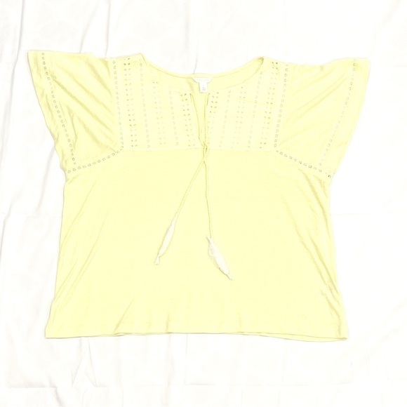 NWOT Caslon Lemon Yellow Embroidered Eyelet Knit Top - Picture 2 of 5